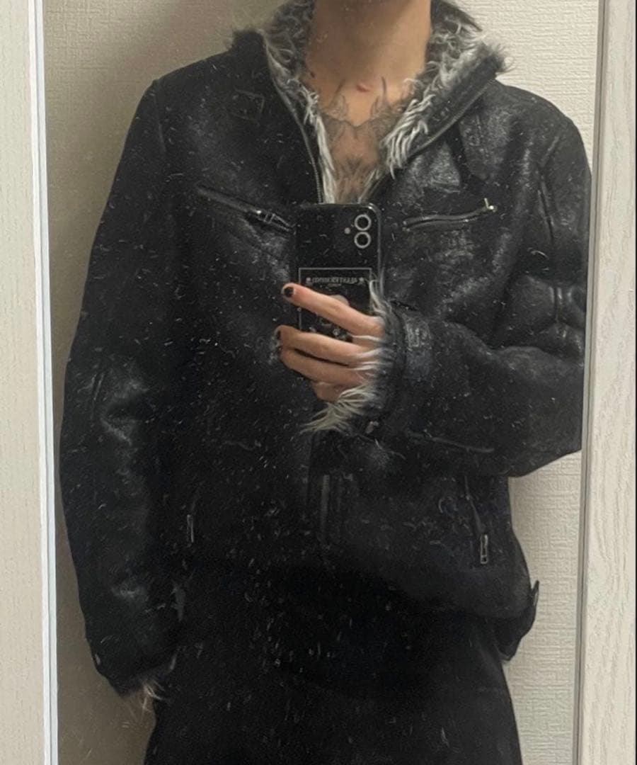 00s archive 鬼ファー レザージャケット お兄系 V系 平成 Y2K