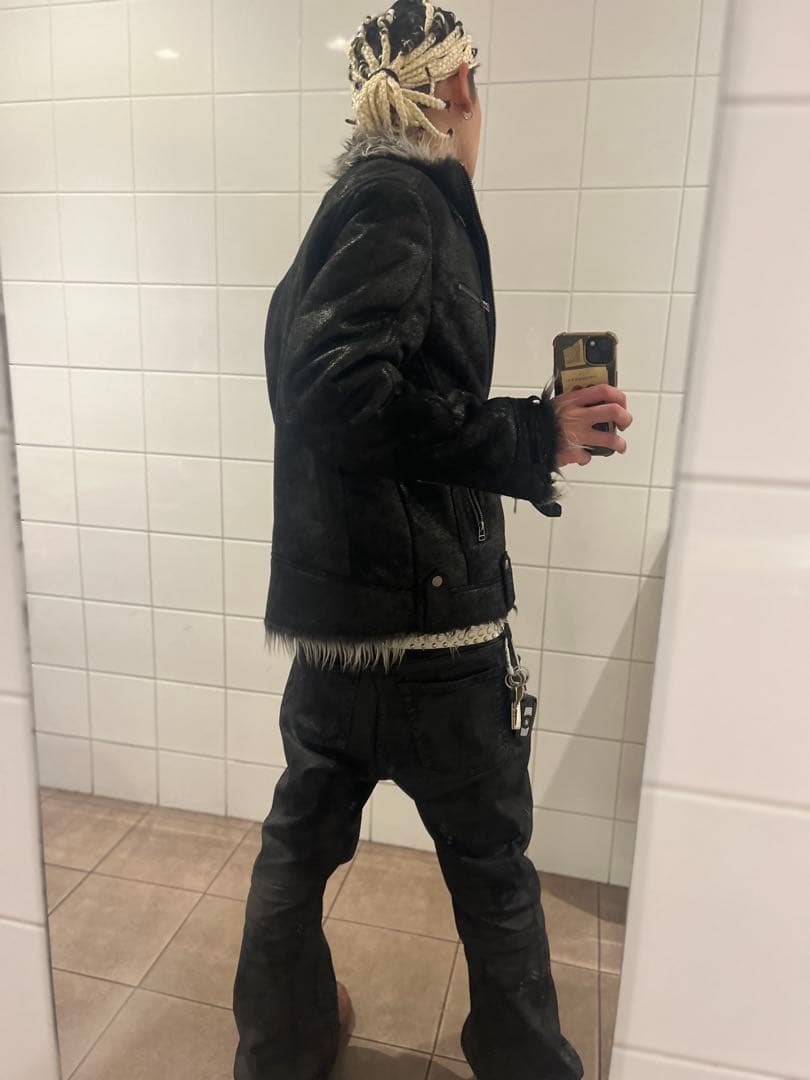 00s archive 鬼ファー レザージャケット お兄系 V系 平成 Y2K