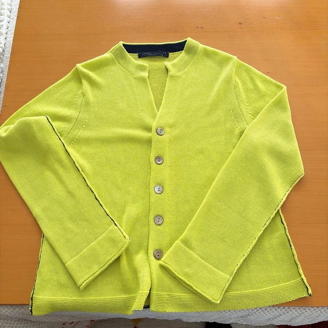 美品✨️パラスパレス 綿麻カーディガン ライムグリーン 配色 25ss