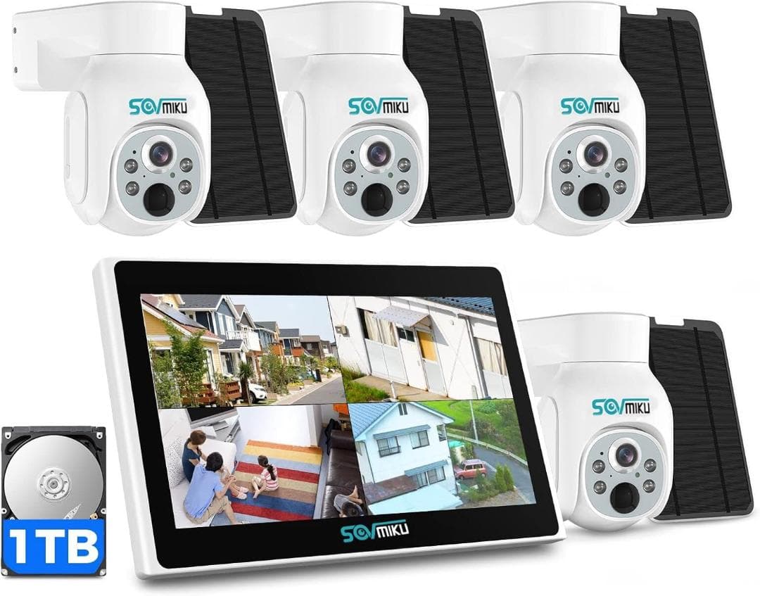 【Sランク】10インチ液晶一体型1TBHDD内蔵本体ソーラーPTZカメラ4台
