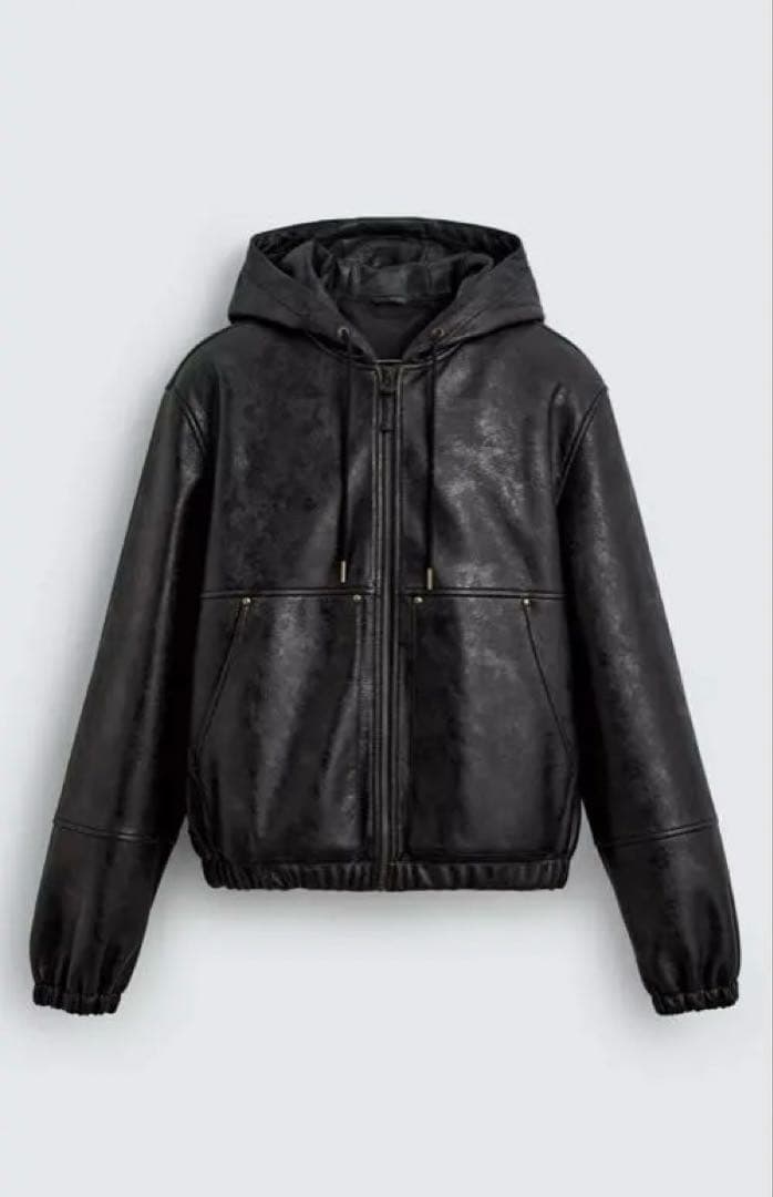 ZARA フェイクレザー　フード付きジャケット