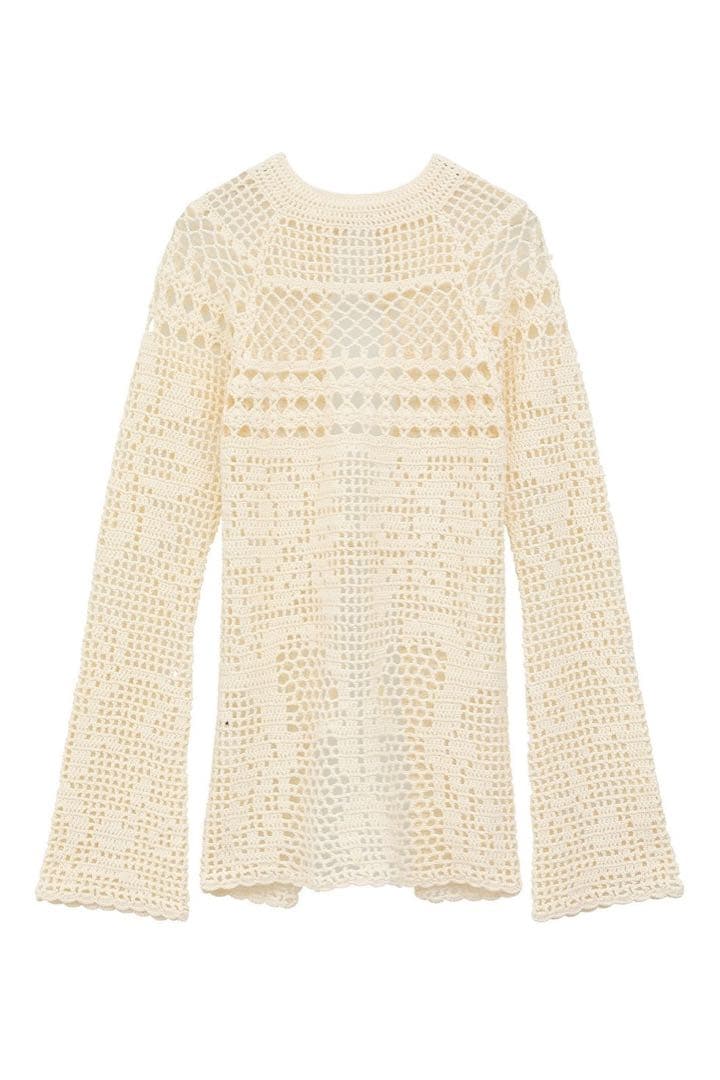 トップス CLANE BACK OPEN CROCHET KNIT TOPS