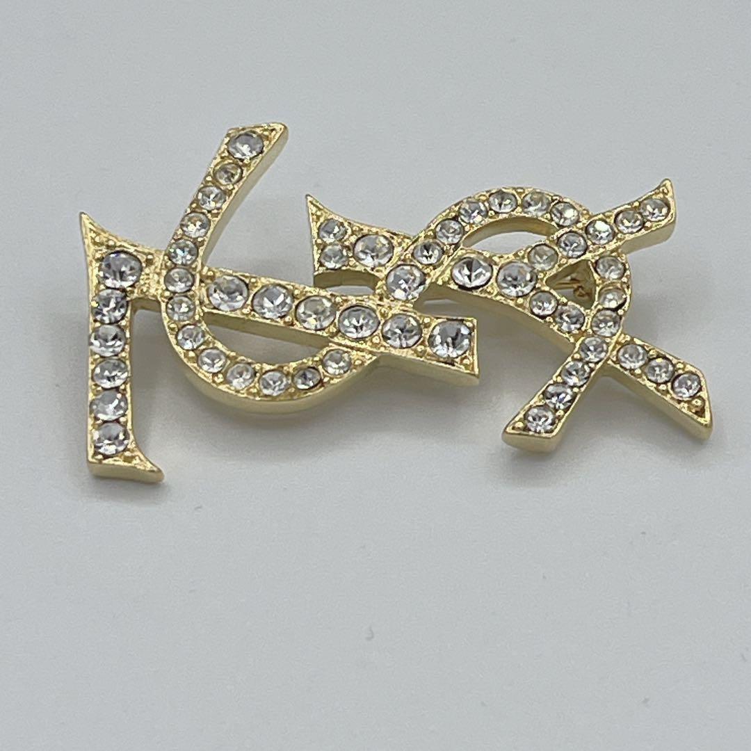 極美品✨イヴサンローラン ブローチ YSL ラインストーン ゴールド金具
