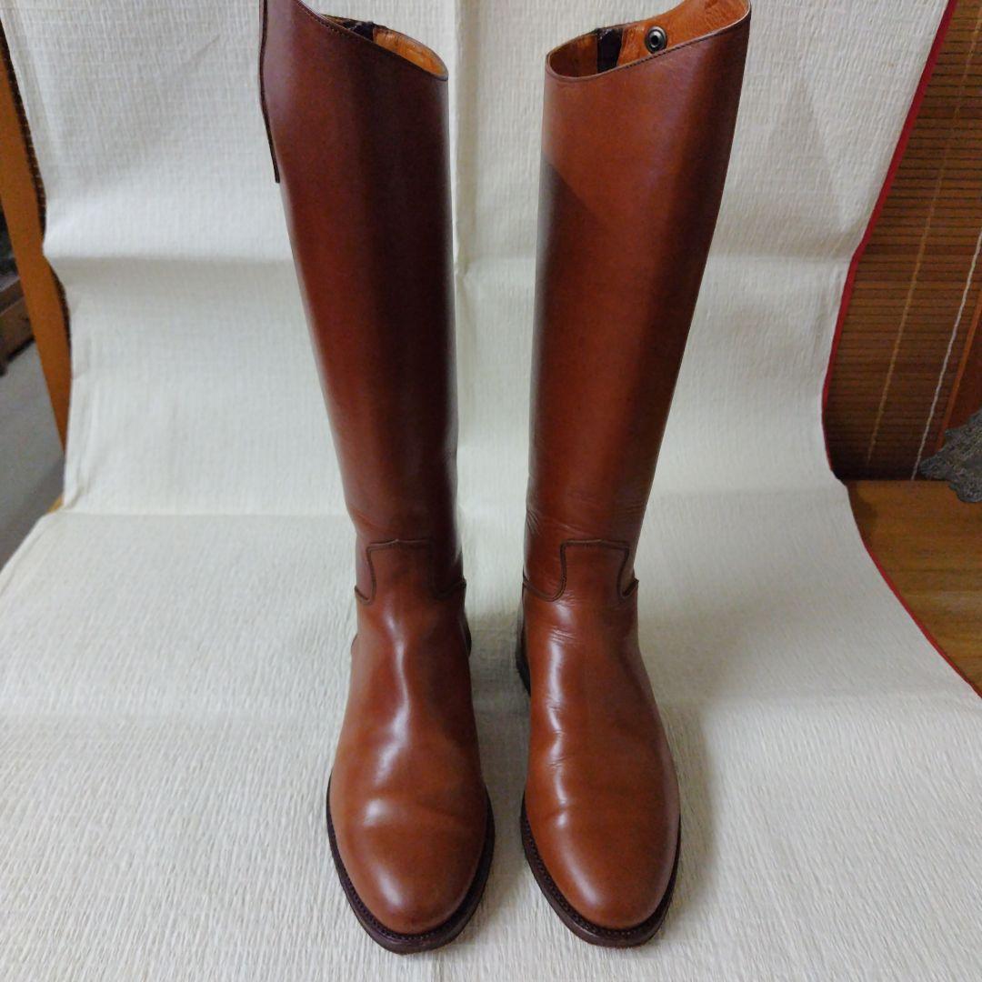 ブラウンレザー ロングブーツ ジッパー付き