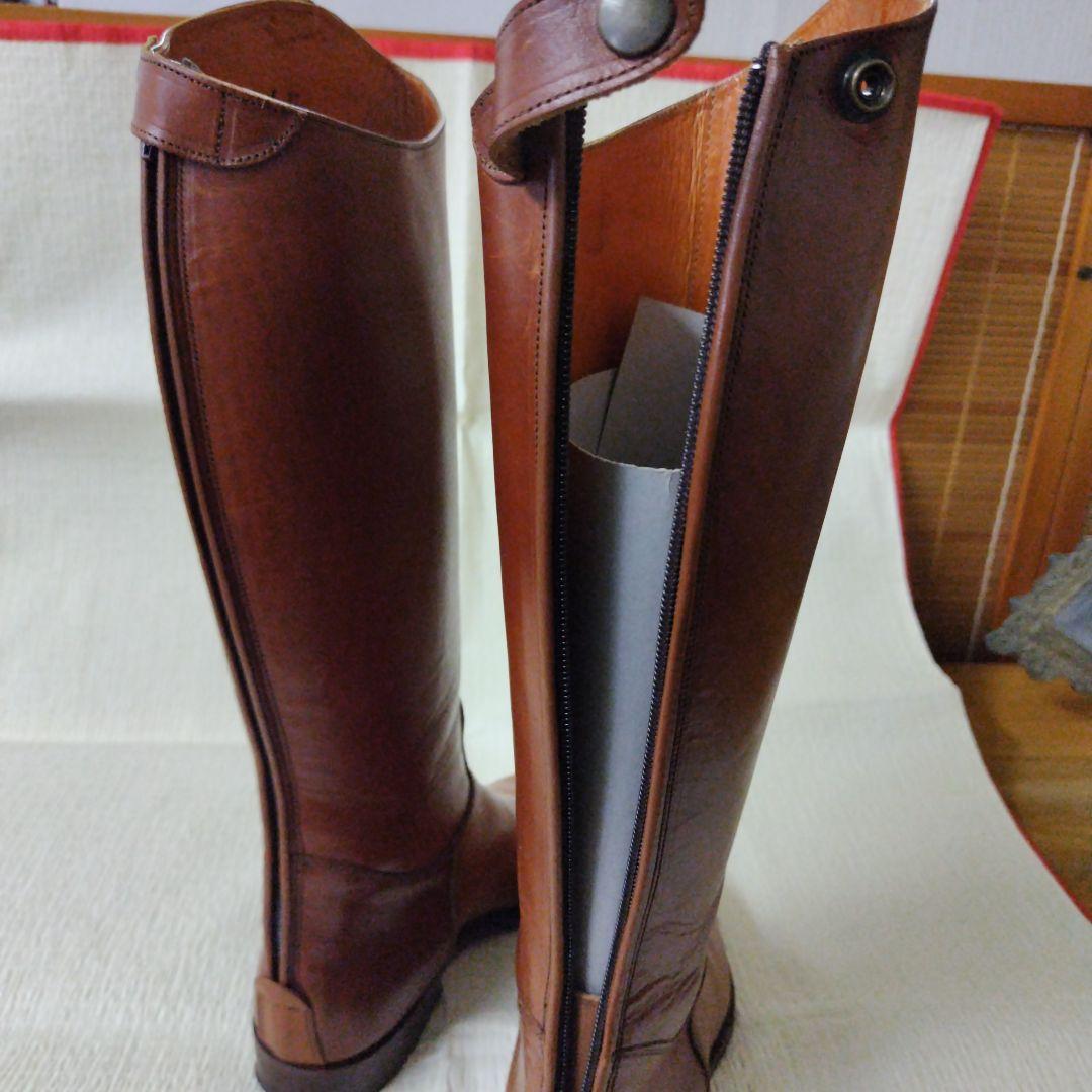 ブラウンレザー ロングブーツ ジッパー付き