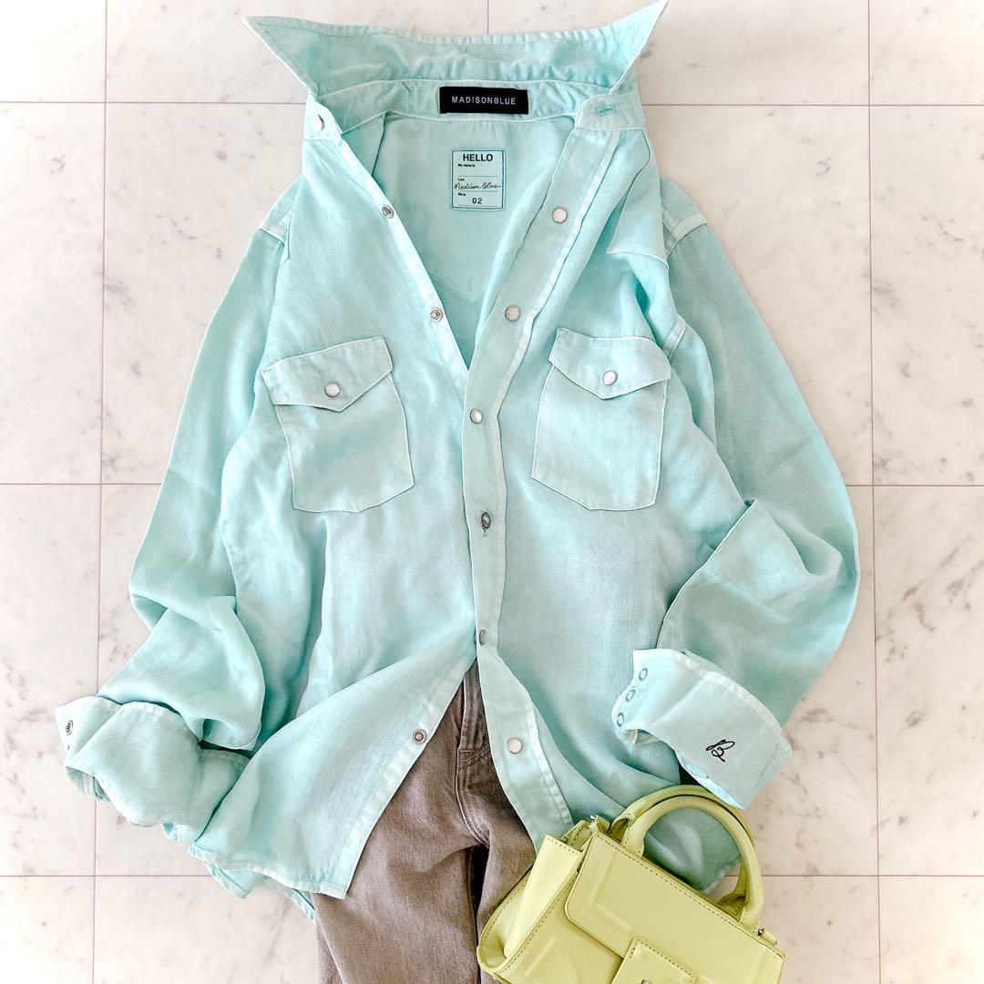 美品 マディソンブルー ウエスタンシャツ ライトブルー 長袖シャツ 02 刺繍