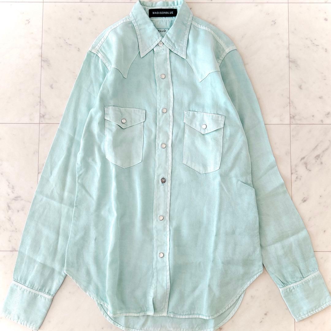 美品 マディソンブルー ウエスタンシャツ ライトブルー 長袖シャツ 02 刺繍