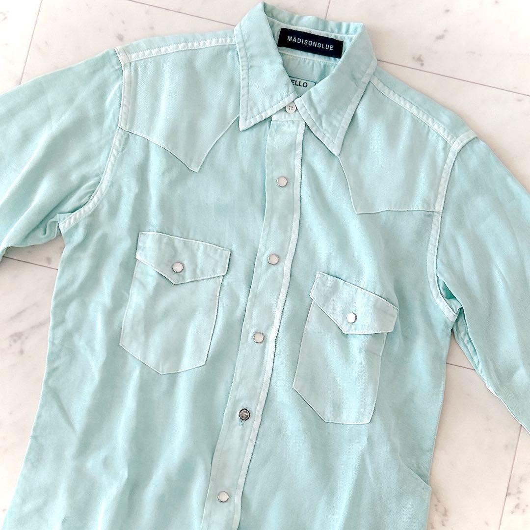 美品 マディソンブルー ウエスタンシャツ ライトブルー 長袖シャツ 02 刺繍