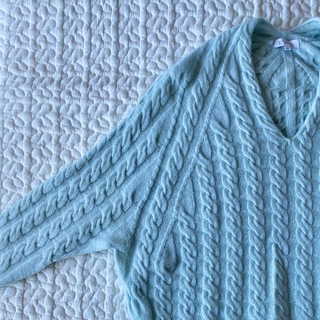 マッキントッシュフィロソフィー　ホールガーメントケーブルニット　水色　38