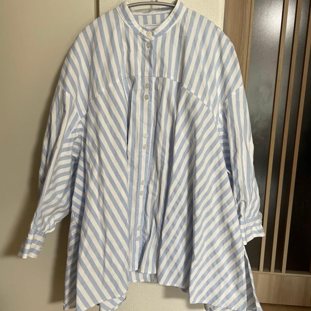 LINKABLE リンカブル　ブルーストライプ餃子ブラウス　シャツ