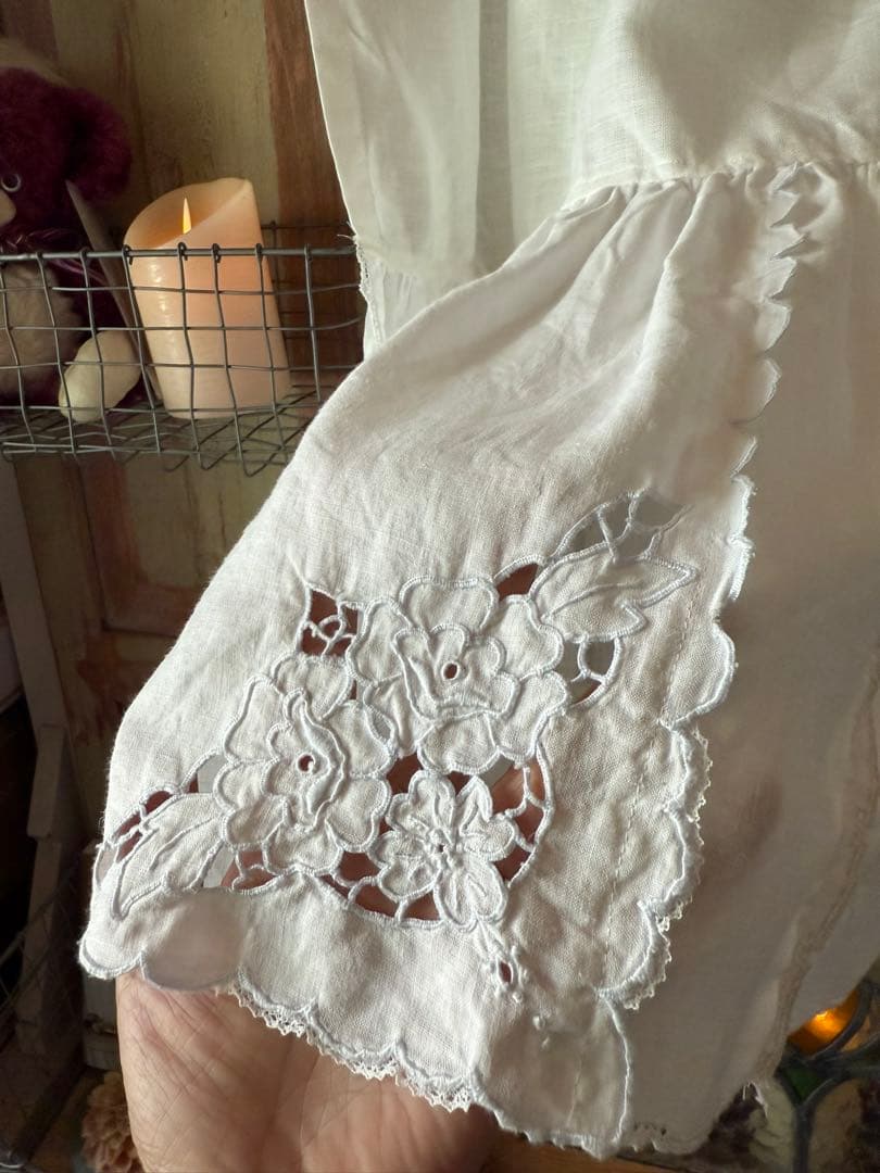 アンティーク刺繍レースのふりふりカーテンஐ⋆*ナチュラルリネン