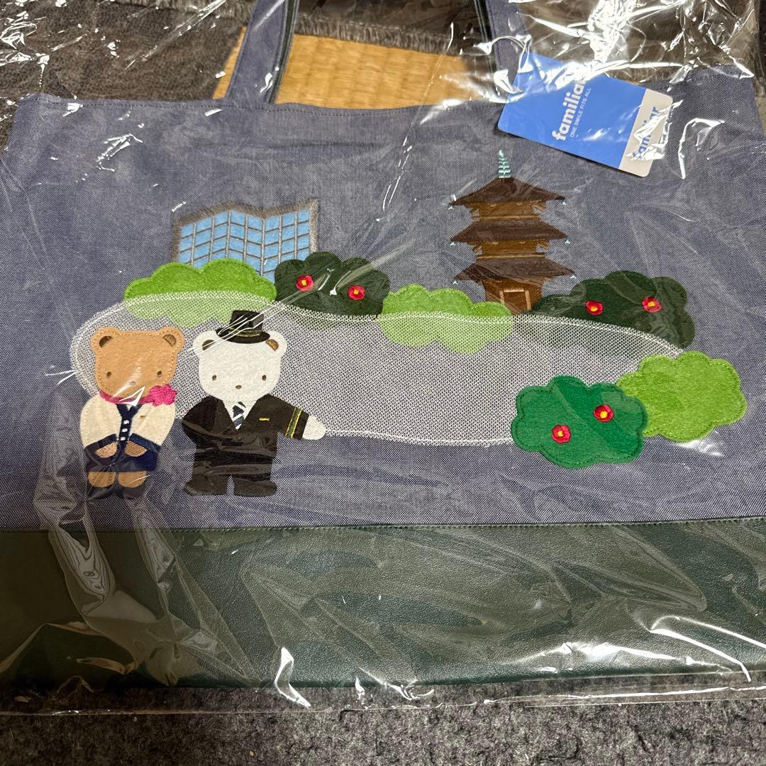 クマ刺繍デニムトートバッグ ファミリア