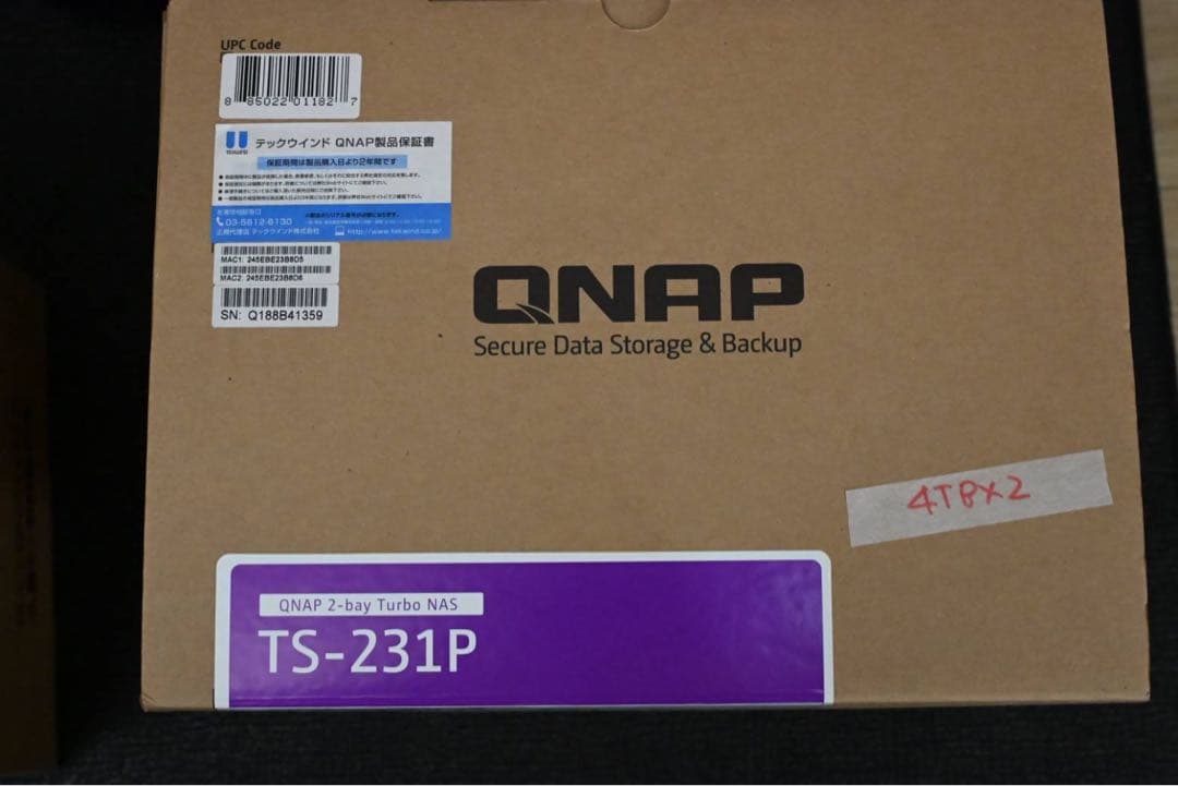 QNAP TS-231P 2ベイ NAS&HDDセット（4TB）