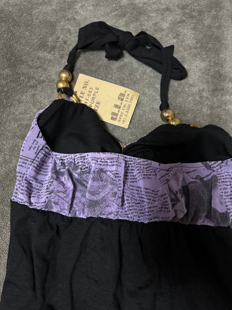 新品タグ付き　d.i.a フリル付き紫と黒のキャミソール