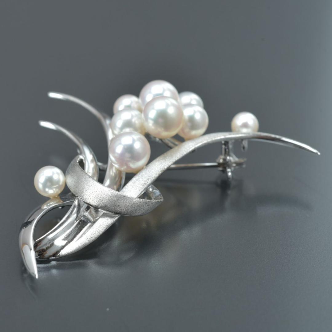 美品 TASAKI フラワー ブローチ パール幅6.9mm SV パール 本真珠