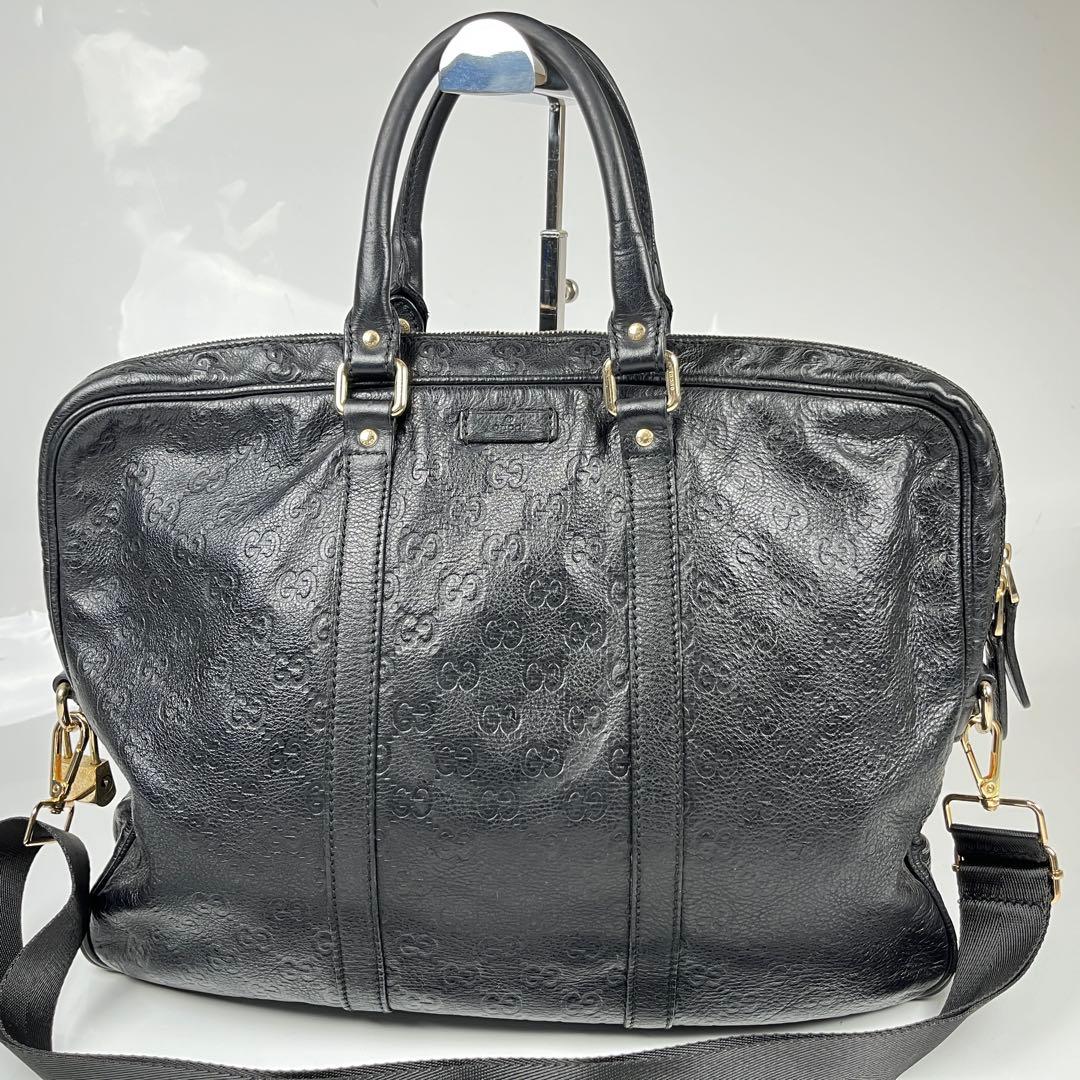 【極美品】GUCCIグッチシマ ビジネスバッグ レザー ブラック シルバー金具