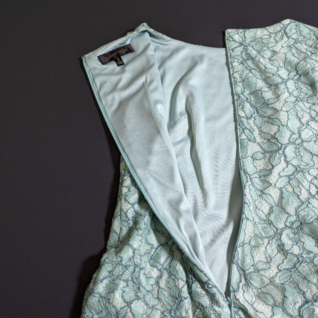 タダシショージ／ミントカラー 総レースドレス ワンピース グリーンノースリーブ