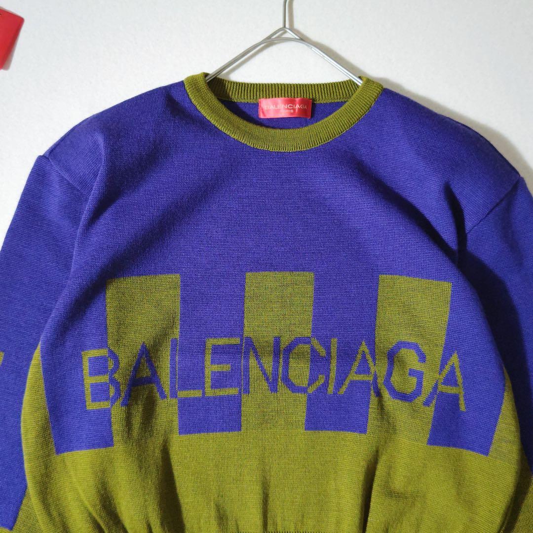 新品タグ付き　バレンシアガ　ニット　美品　ジャガード織り　ロゴ　バイカラー　M
