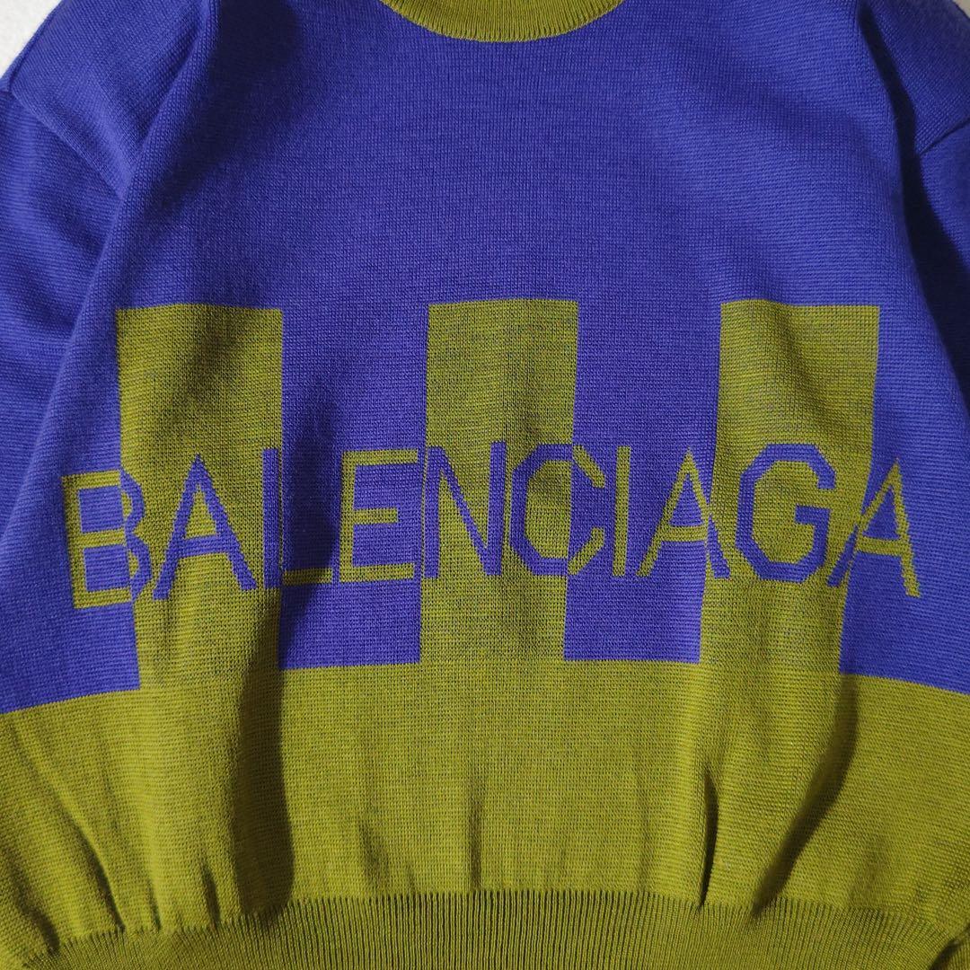 新品タグ付き　バレンシアガ　ニット　美品　ジャガード織り　ロゴ　バイカラー　M