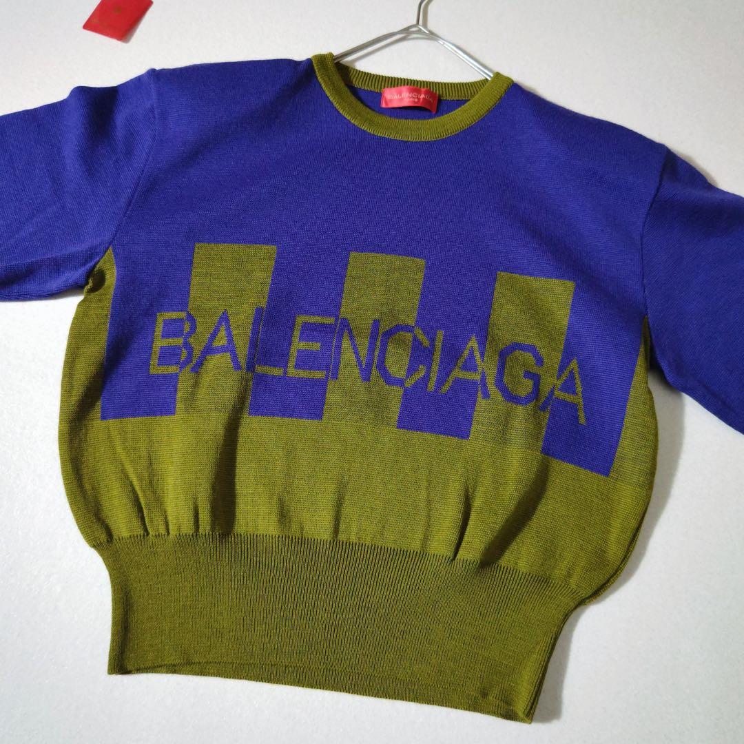 新品タグ付き　バレンシアガ　ニット　美品　ジャガード織り　ロゴ　バイカラー　M