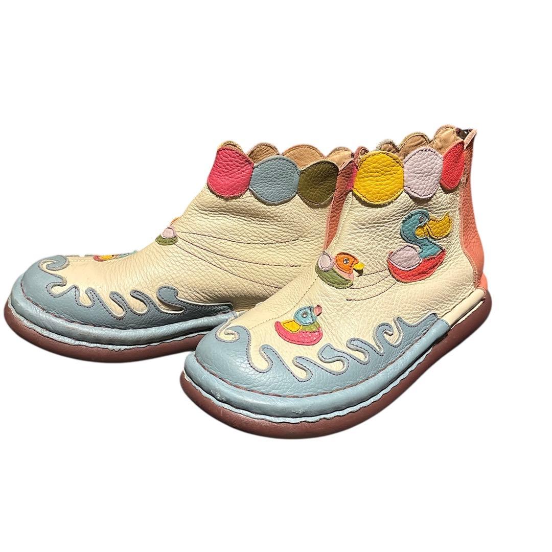 美品　Estacion エスタシオン アヒルモチーフ 本革 ブーツ　Lサイズ