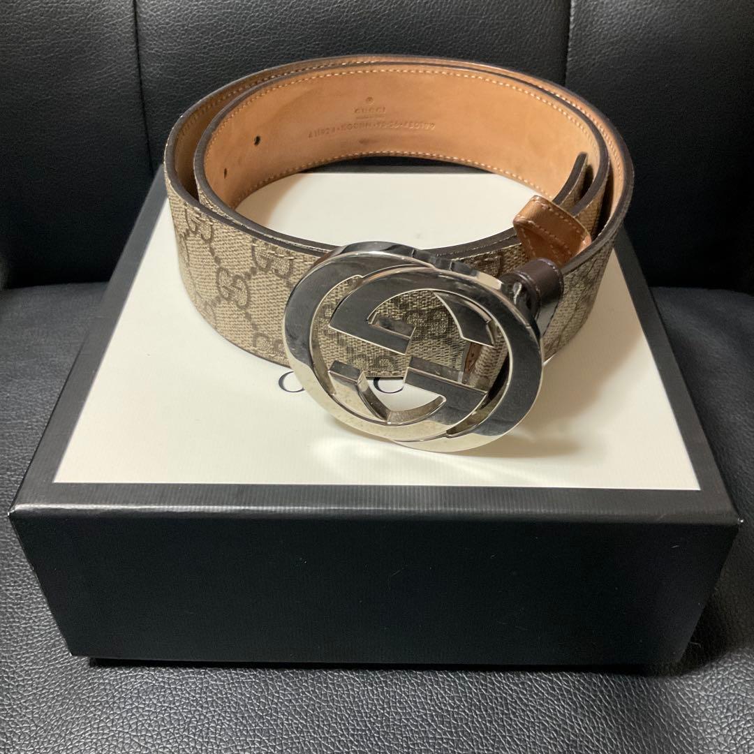 グッチ GUCCI GG スプリーム ベルト シルバー　モノグラム　金具メンズ