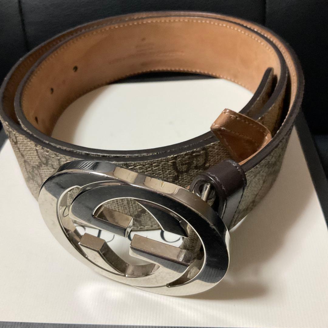 グッチ GUCCI GG スプリーム ベルト シルバー　モノグラム　金具メンズ