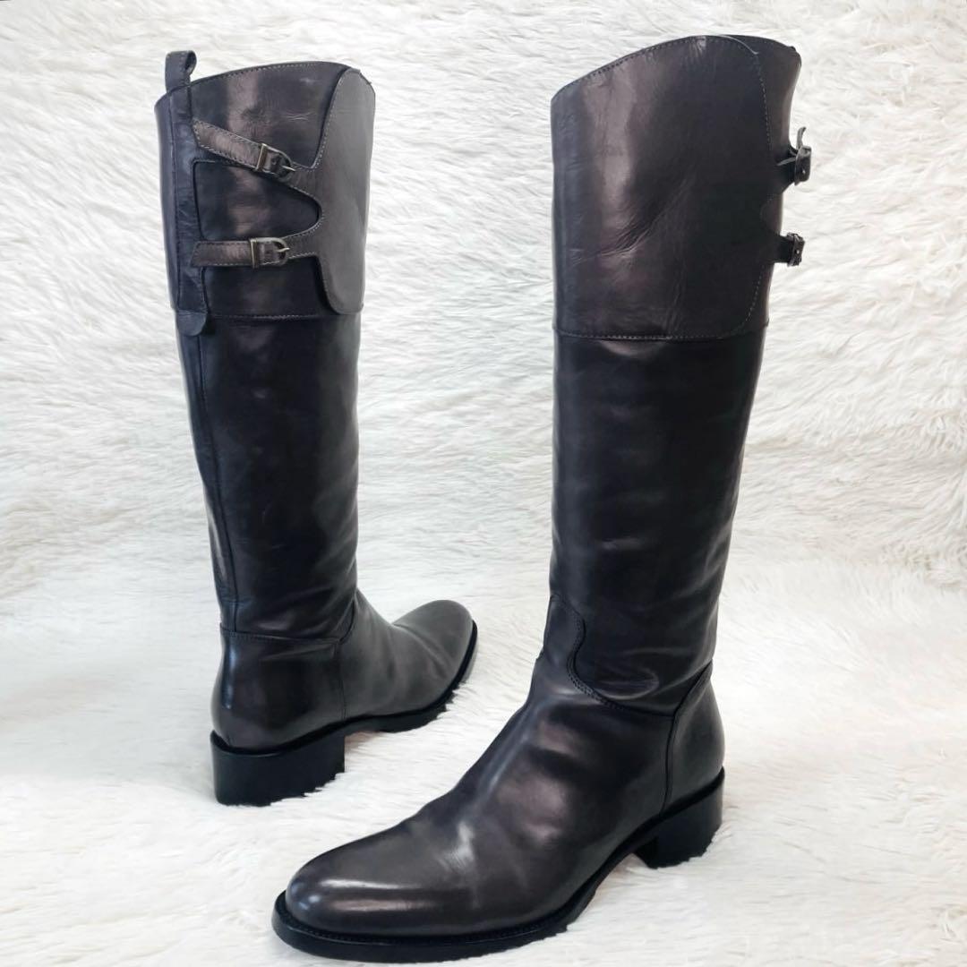 【希少色】SARTORE 38 グレージュダブルストラップ　サイドジップ　ロング