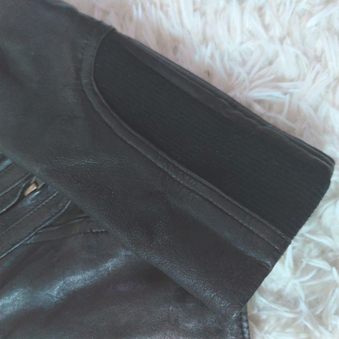 ungrid ラムレザー　フード付レザージャケット　黒ブラック　羊革