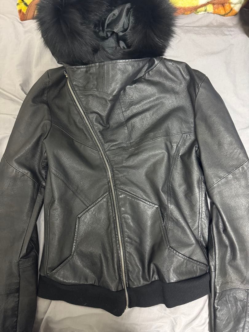 leather fur jacket rickowens風