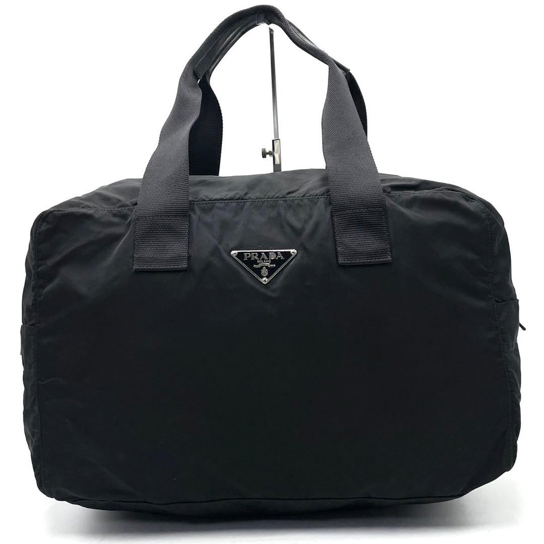プラダ 三角ロゴ ボストンバッグ A4収納可能 プレート 白タグ ブラック