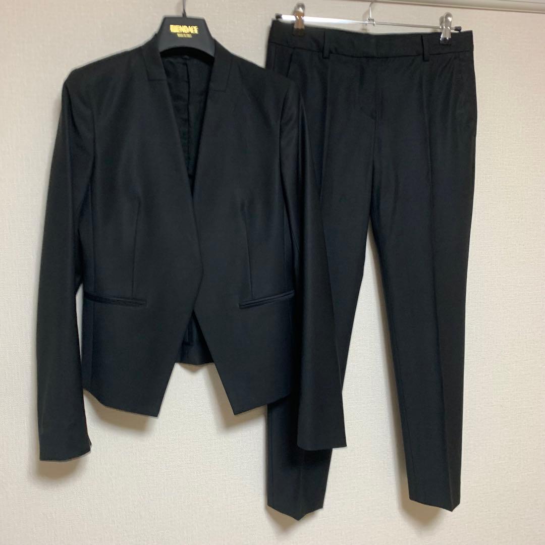【美品】セオリー　現行　2 パンツスーツ　ブラック　ノーカラー　セットアップ