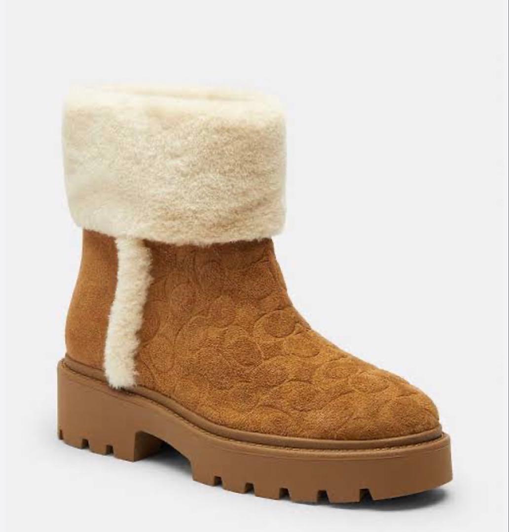 コーチ チャンキー シェルパ ブーティ　シグネチャー スエード ブラウン24