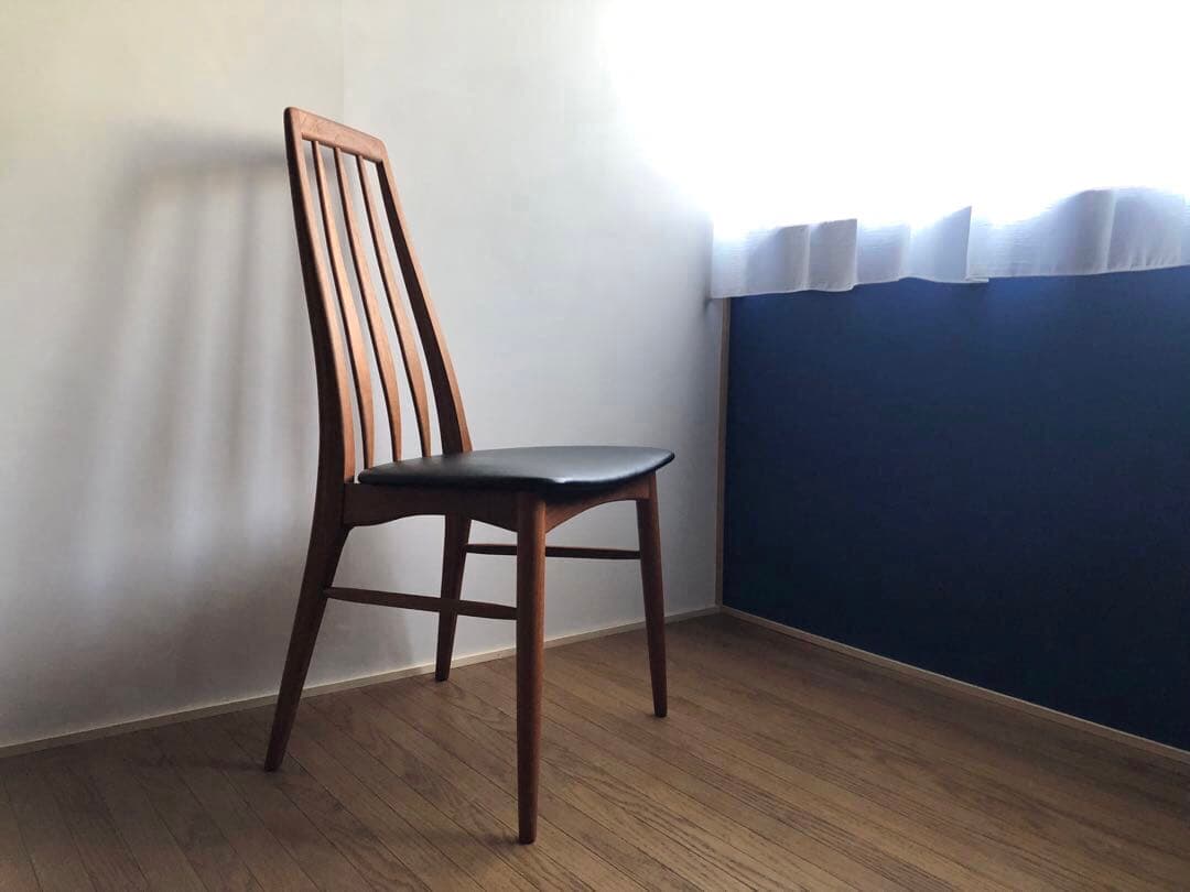 北欧デンマーク ヴィンテージ EVA エヴァチェア 黒革張り チーク材オイル仕上