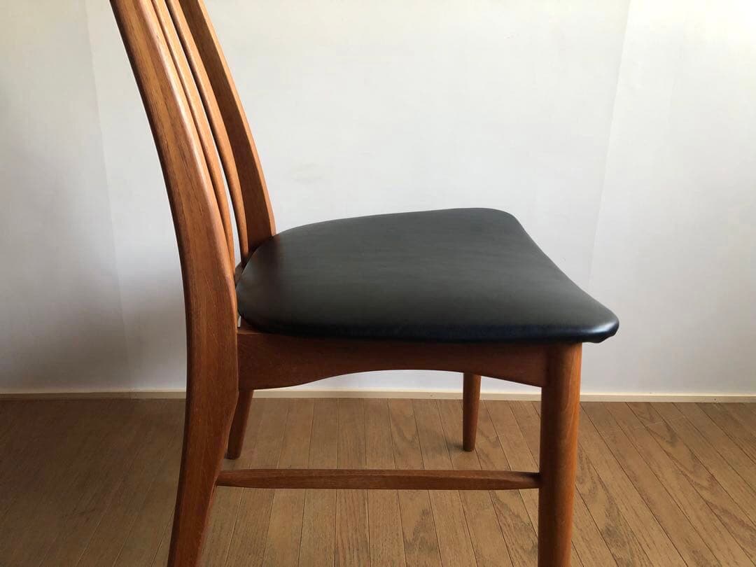 北欧デンマーク ヴィンテージ EVA エヴァチェア 黒革張り チーク材オイル仕上