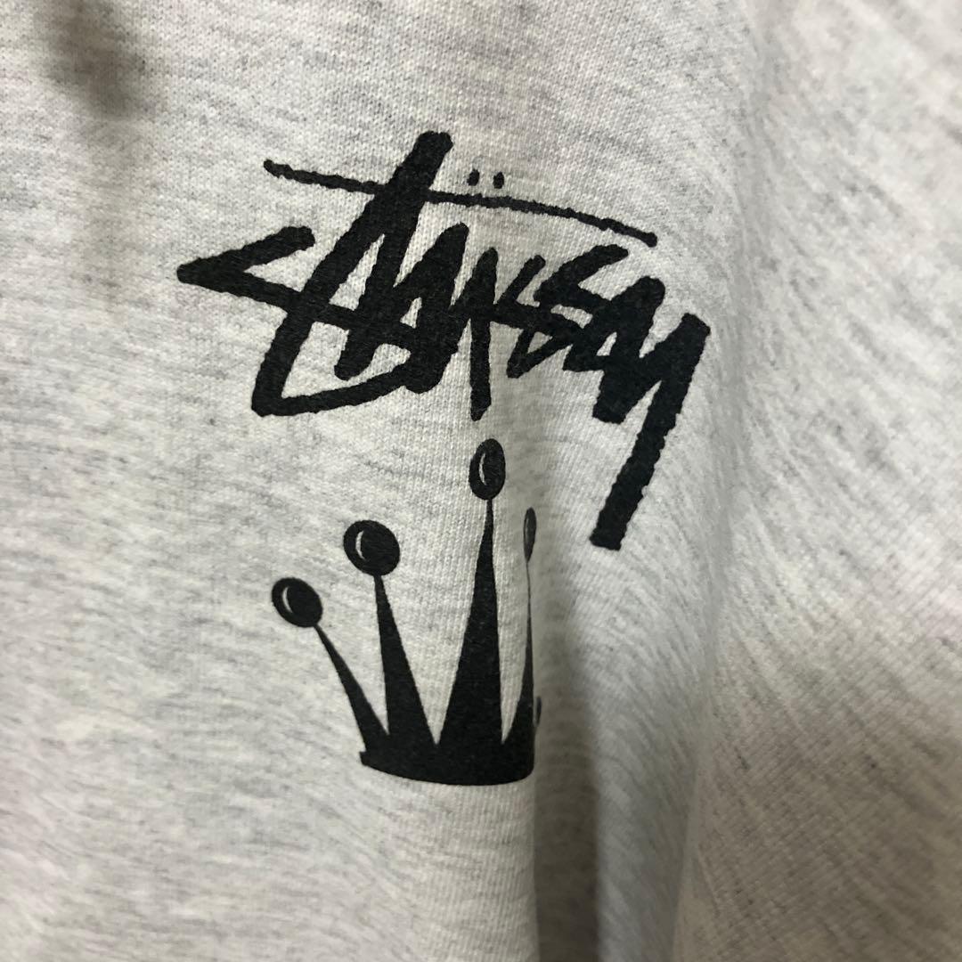 美品　ステューシー　Stussy グレー パーカー 折れ王冠ロゴ