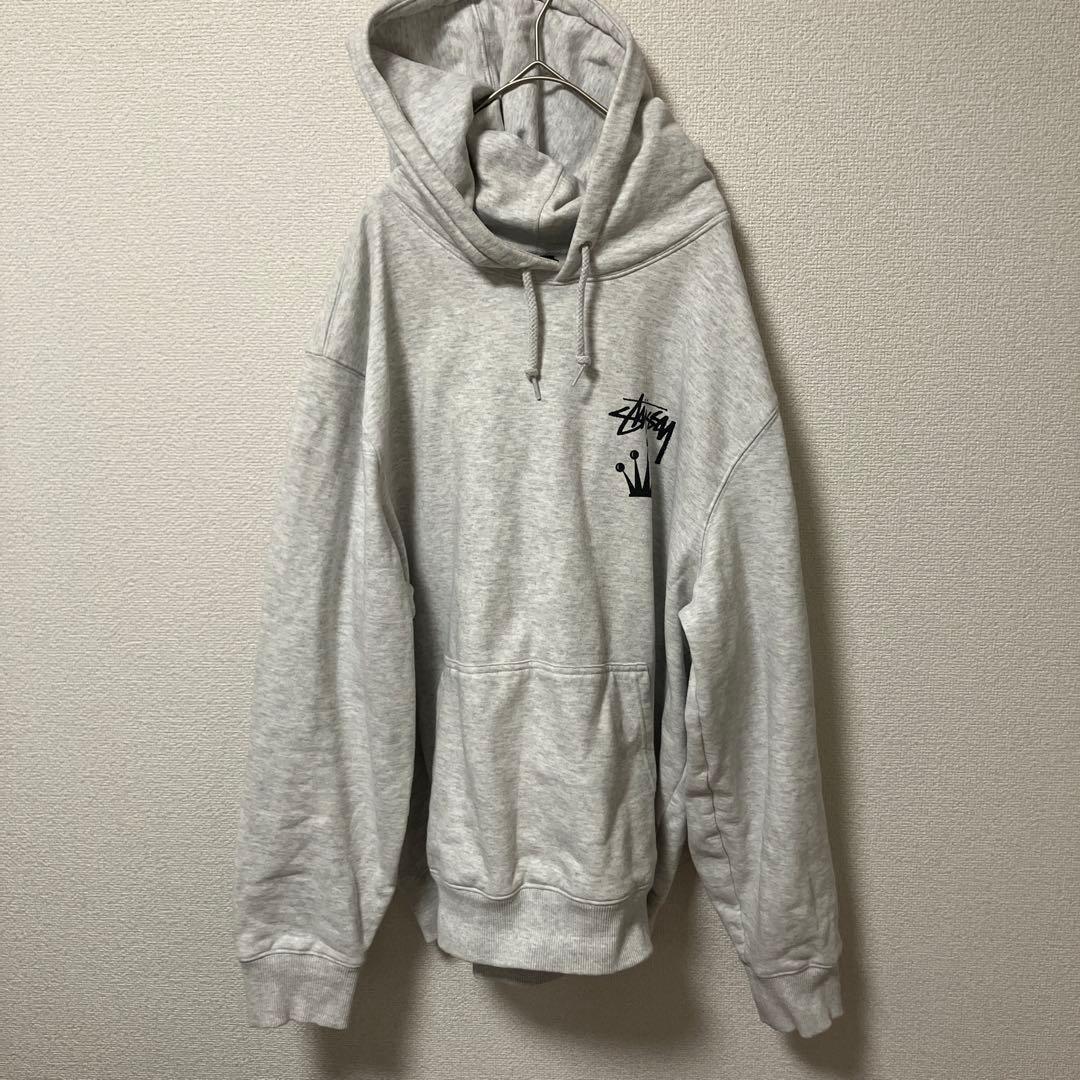 美品　ステューシー　Stussy グレー パーカー 折れ王冠ロゴ