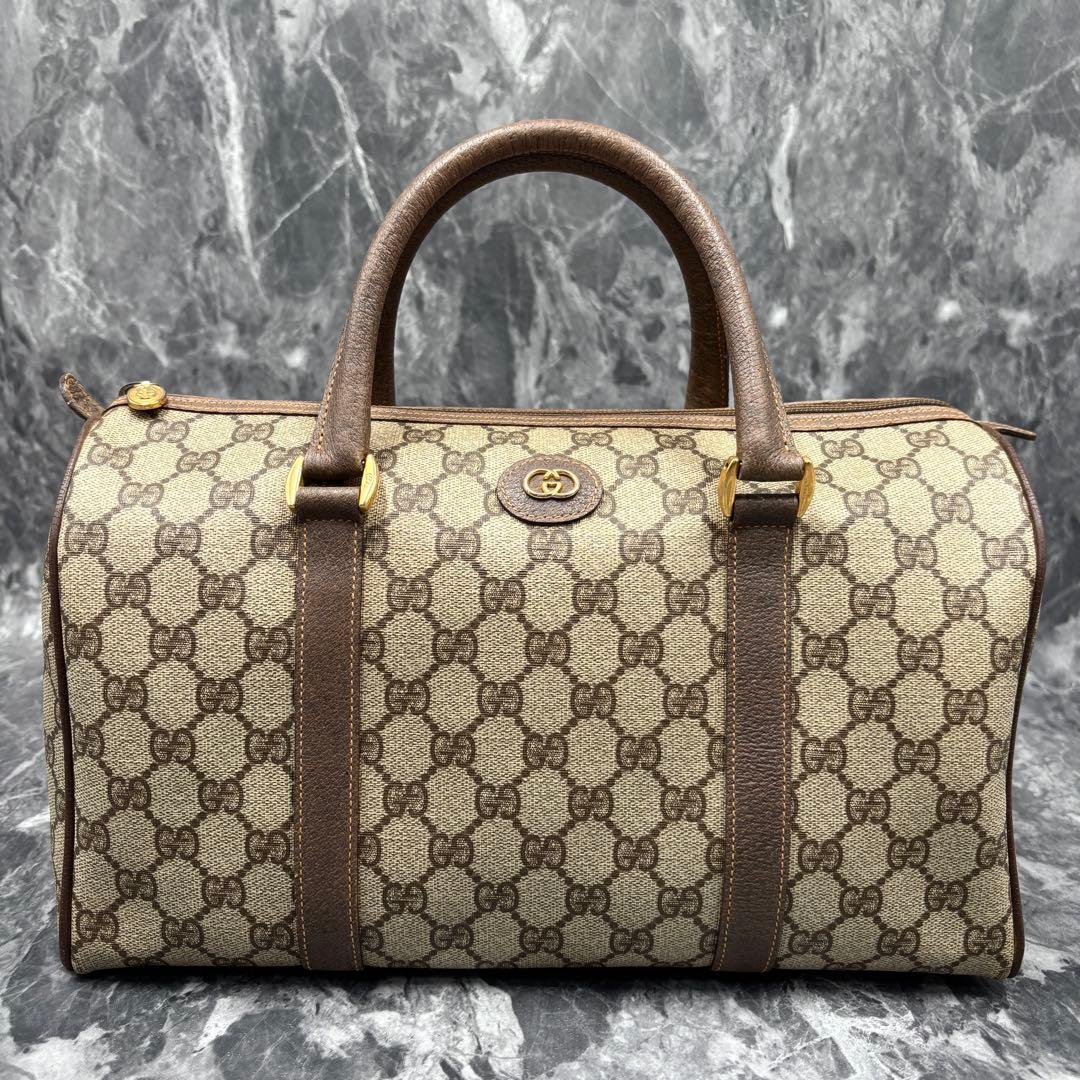 ✨美品✨GUCCI GG ボストンバッグ ハンド レザー ブラウン ロゴ 金具