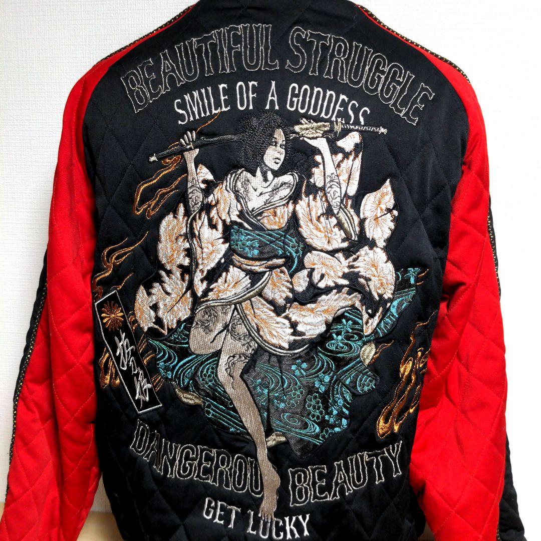 cj8 抜刀娘 スカジャン キルティング 黒×赤 メンズMサイズ