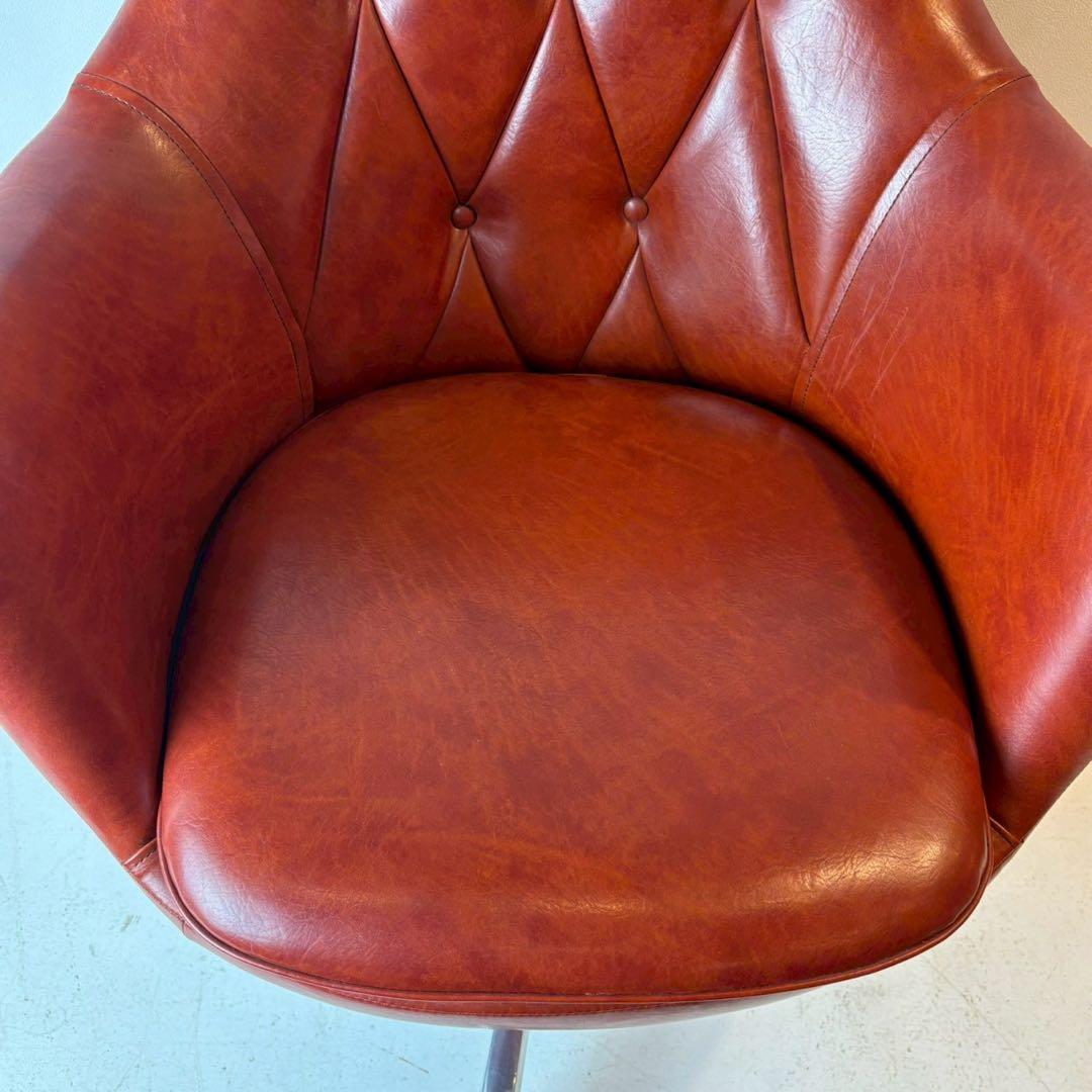 アームチェア　レザーチェア　麻雀椅子　ワークチェア　赤茶　キャスターチェア