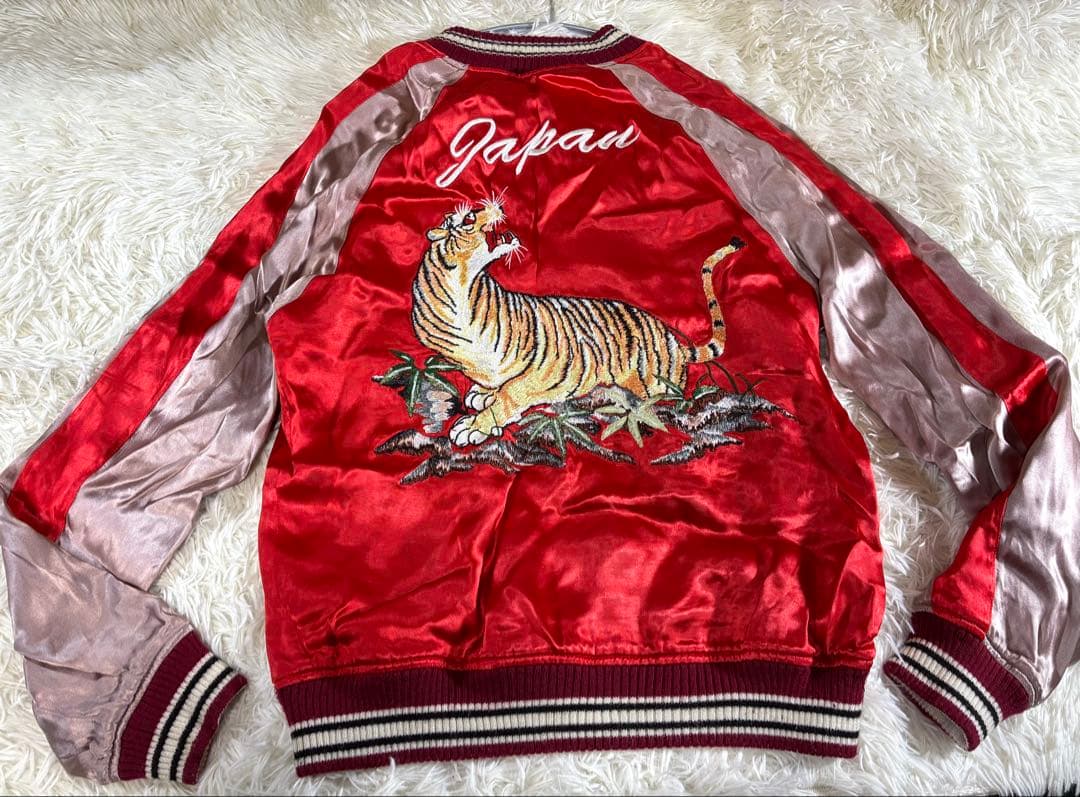 【AVIREX】リバーシブル 総刺繍 片面シルク素材 スカジャン sizeL