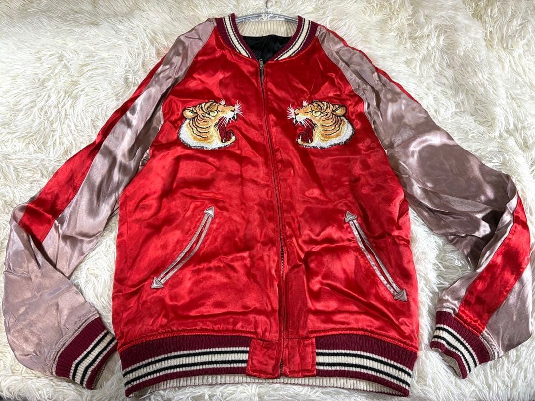 【AVIREX】リバーシブル 総刺繍 片面シルク素材 スカジャン sizeL