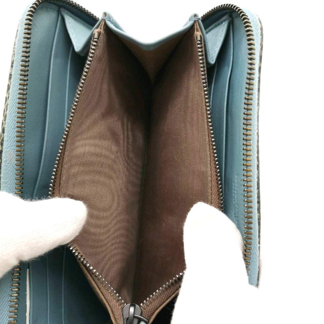 美品 ボッテガヴェネタ パイソンレザー イントレチャート ラウンドジップ 長財布