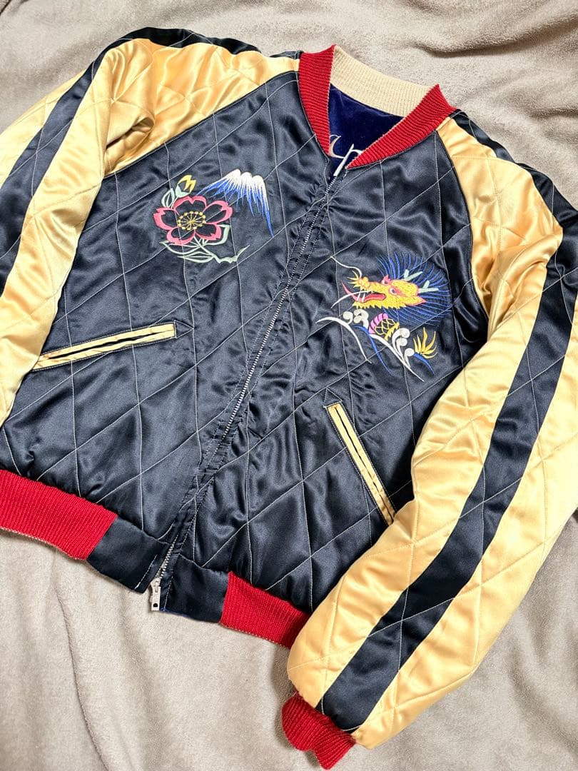 美品 テーラー東洋 2面用 虎龍鷲 地図 日本限定 スカジャン 別珍 サテン