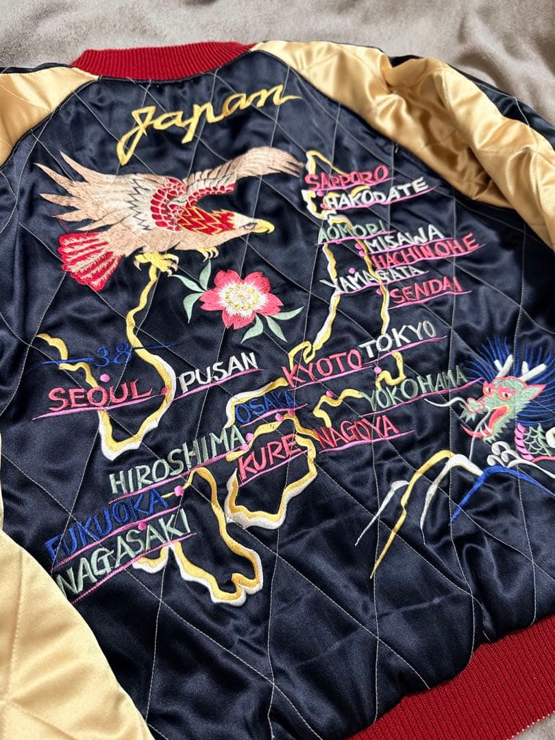 美品 テーラー東洋 2面用 虎龍鷲 地図 日本限定 スカジャン 別珍 サテン