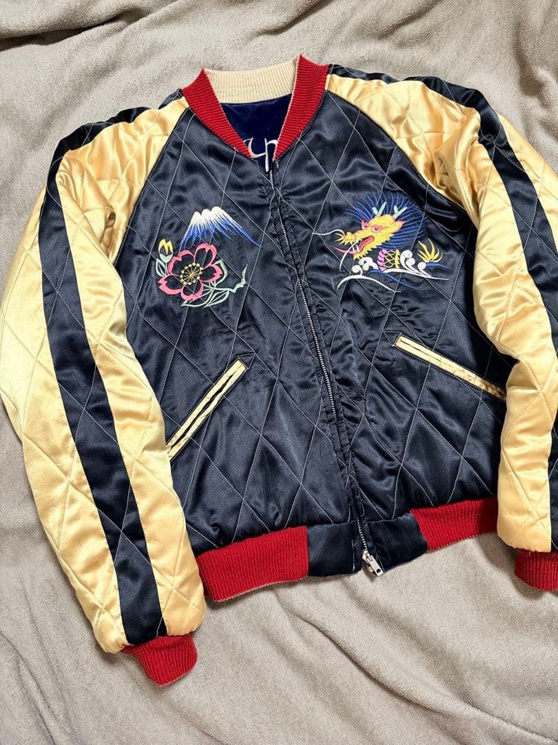 美品 テーラー東洋 2面用 虎龍鷲 地図 日本限定 スカジャン 別珍 サテン