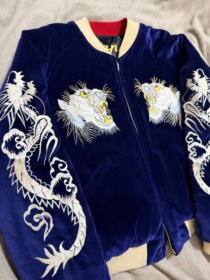 美品 テーラー東洋 2面用 虎龍鷲 地図 日本限定 スカジャン 別珍 サテン