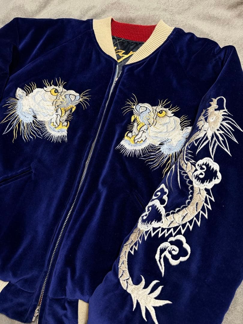 美品 テーラー東洋 2面用 虎龍鷲 地図 日本限定 スカジャン 別珍 サテン