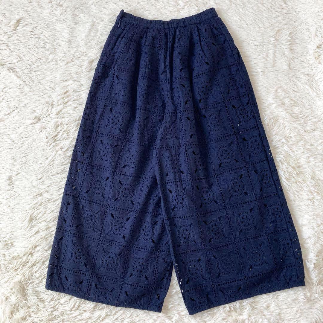 新品　ビアズリー　スクエアカットレースパンツ　ネイビー