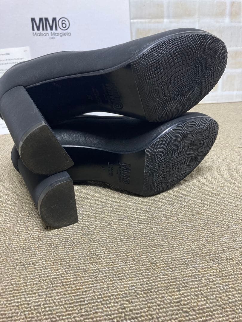 美品　MM6 ラウンドトゥ　フェイクレザー　アンクルストレッチ　ブーツ　37